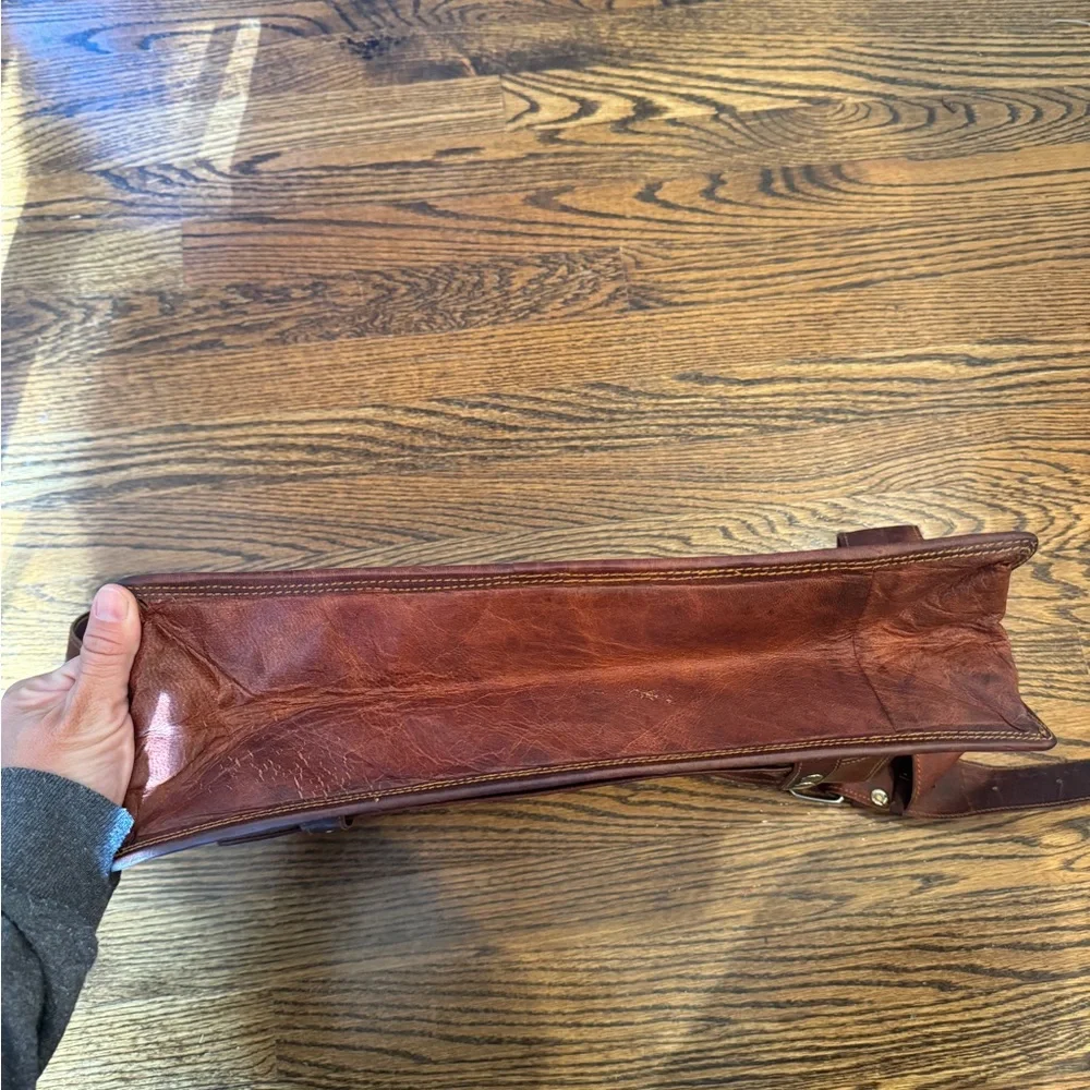 Brown leather messenger bag